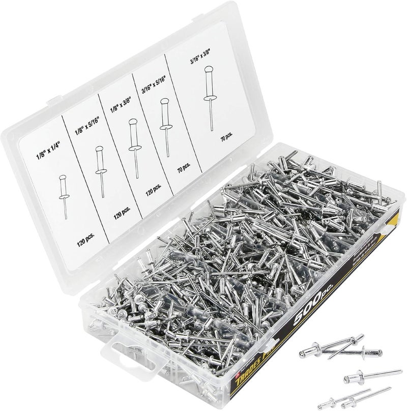 Alltrade Tradespro 836341 Aluminum Rivet Assortment - 500-Piece Set with Multiple Sizes - Image 1